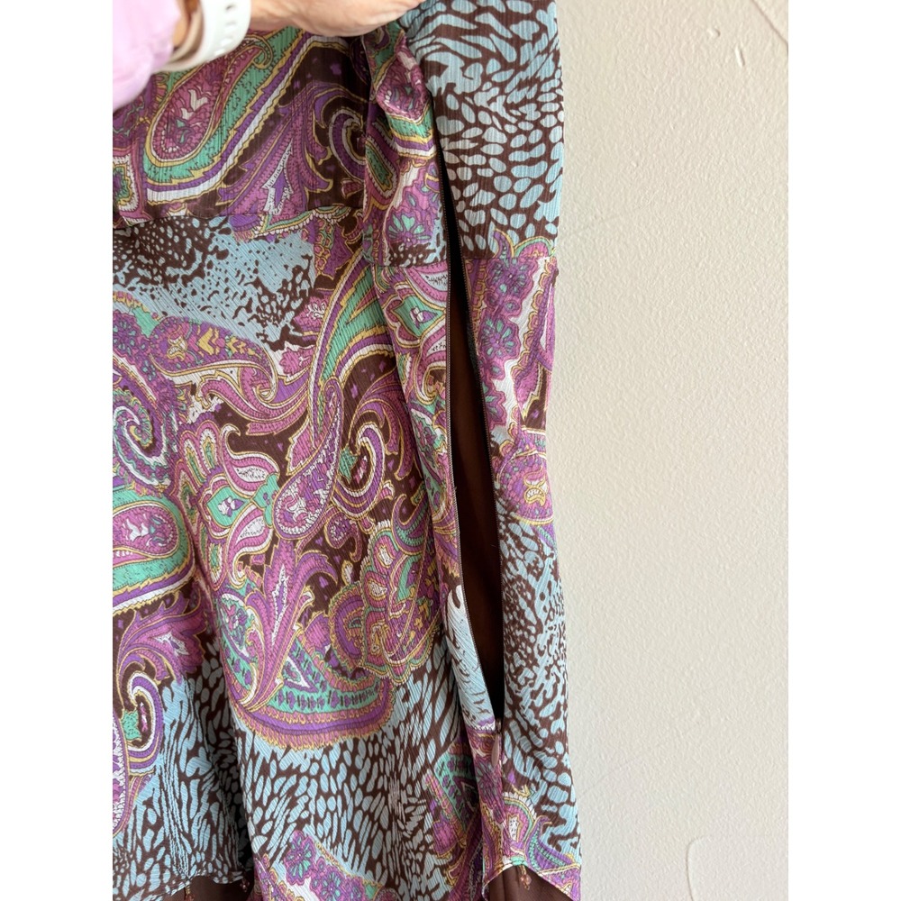 ECI New York Vintage 100% Silk Paisley Beaded Asymmetrical Tank Top 2X Brown - Picture 7 of 11